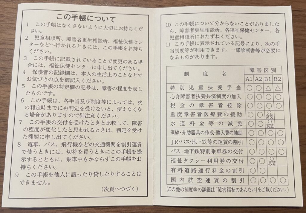 愛の手帳(療育手帳)を提示することで利用可能な制度