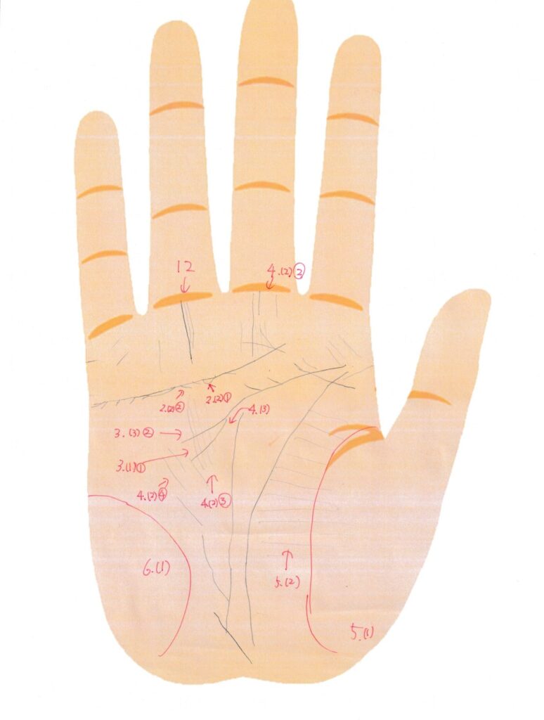 実際の鑑定に使用した手相書き込みシート33(右手)の画像