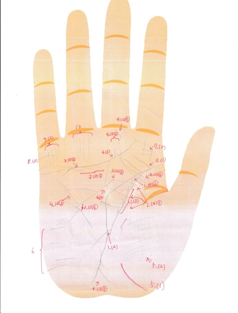 実際の鑑定に使用した手相書き込みシート31(右手)の画像