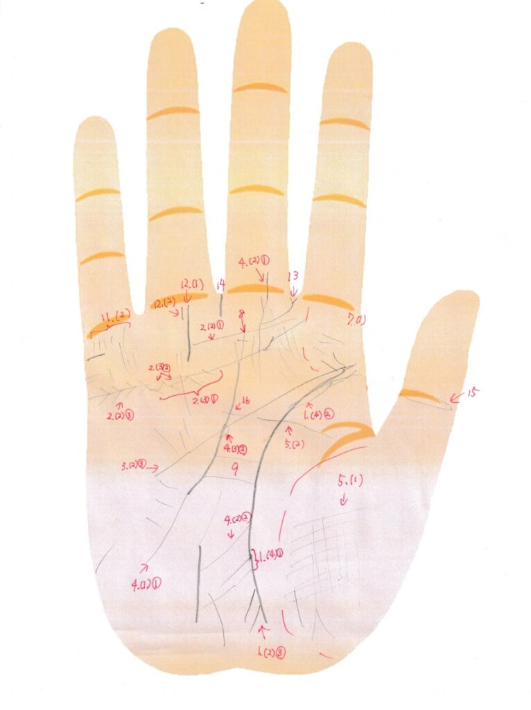 実際の鑑定に使用した手相書き込みシート37(右手)の画像