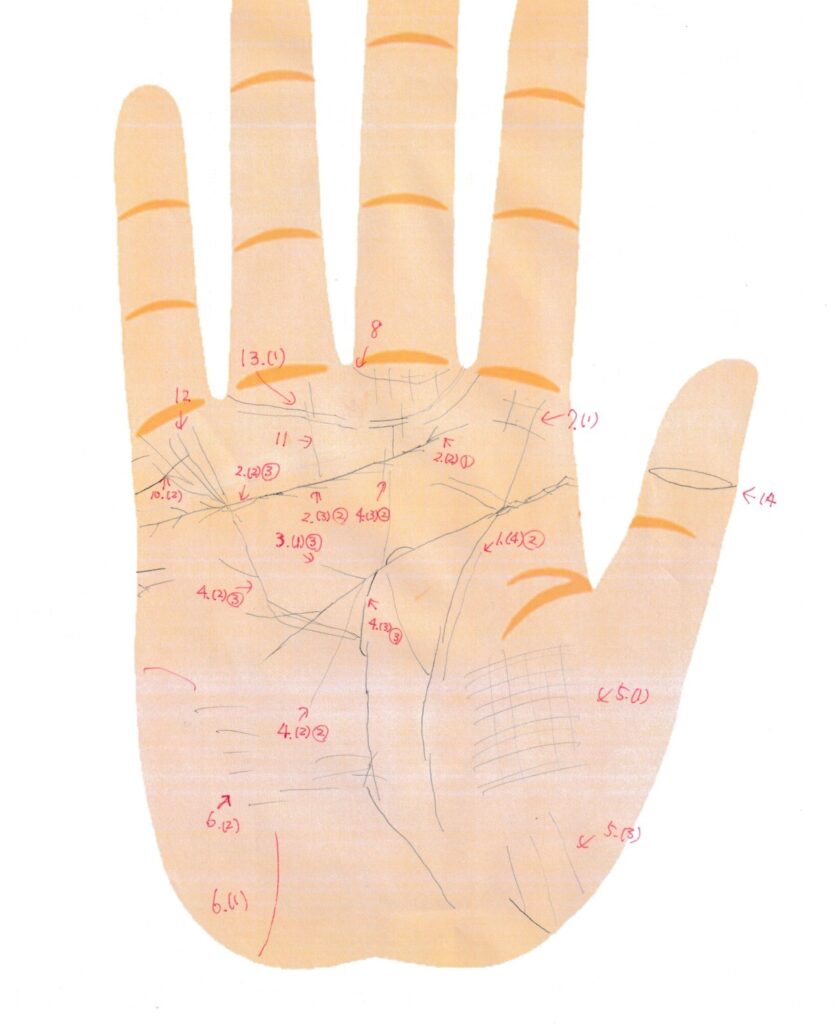 実際の鑑定に使用した手相書き込みシート33(右手)の画像
